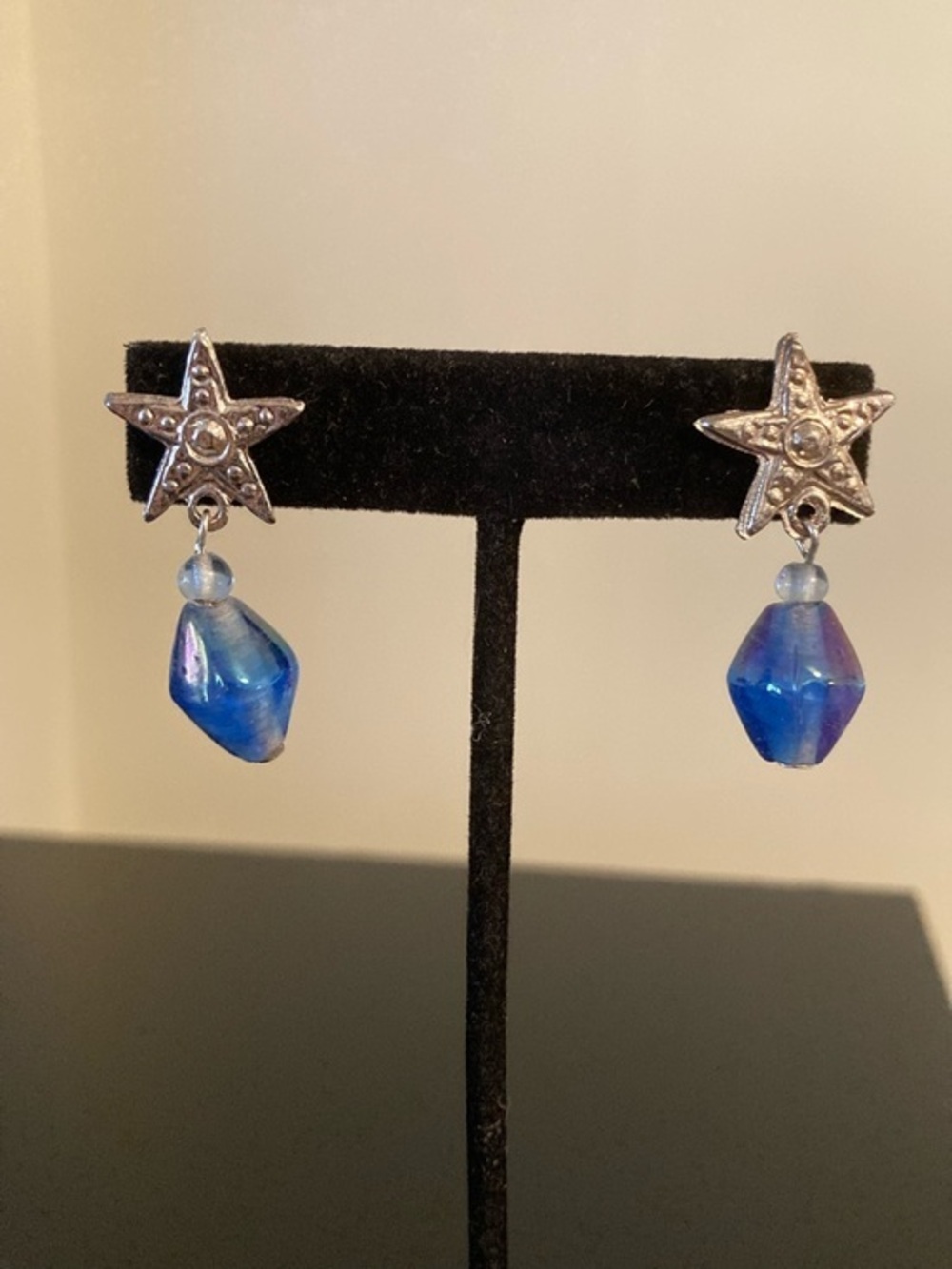 Star Drop Blue Bead Earrings